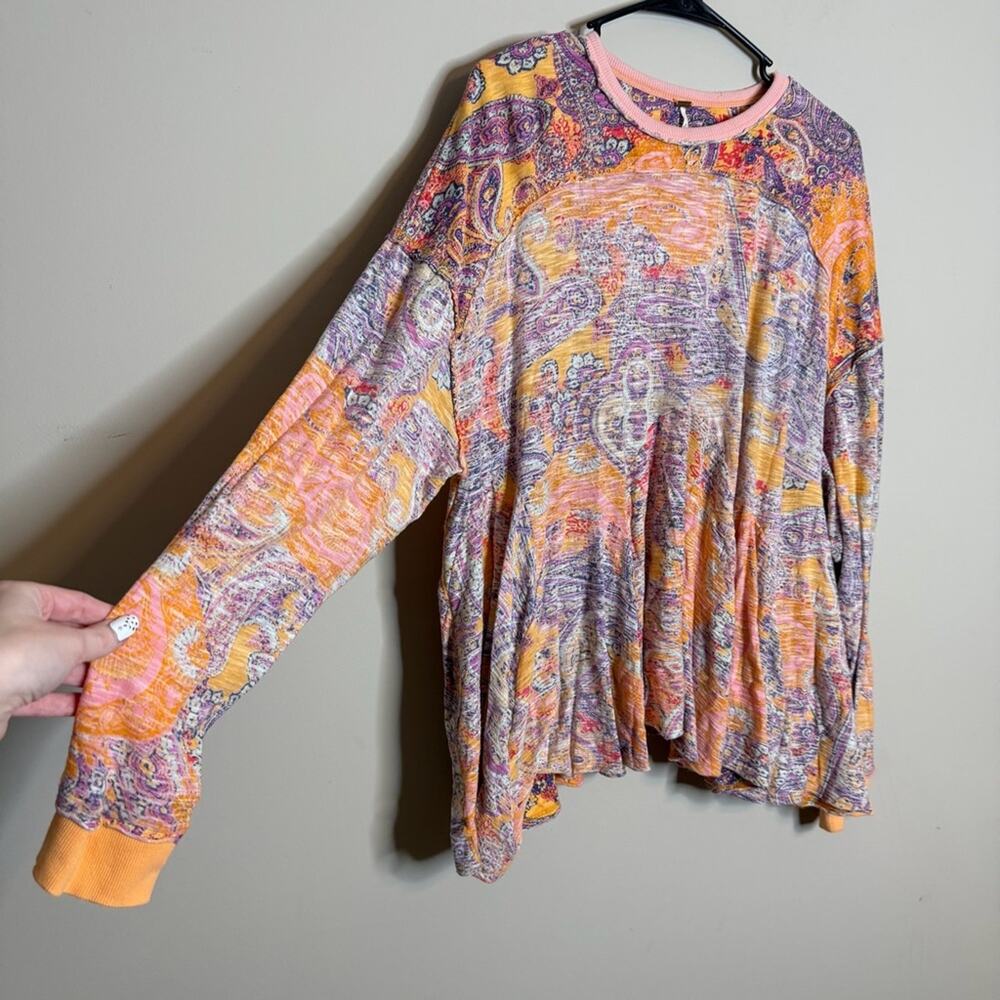 Free People Making Circles Long Sleeve T-Shirt Paisley Orange Oversized XS - Picture 5 of 9